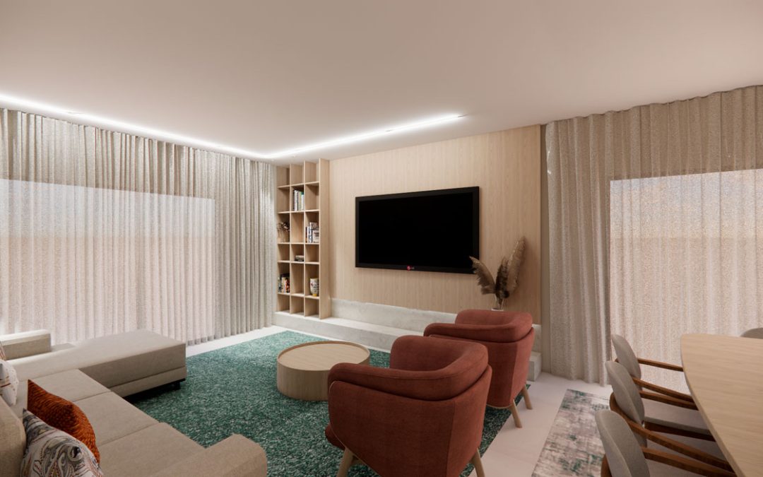 EM | Projeto 3D Decoração Sala e Cozinha